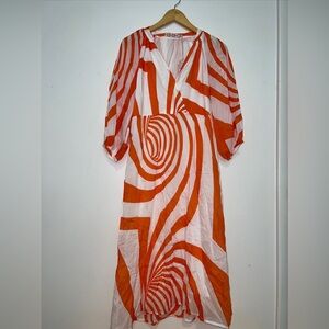 Traffic People Lily Long Sleeve Mini Dress in  Orange &white Size S